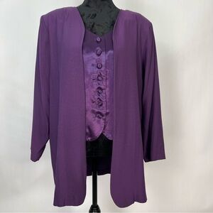 Vintage Diana Marco Purple Blazer with Sewn Attached Inner Vest Button Up Sz 14